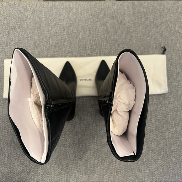 Vince Pilar Black Leather Knee Tall Boot Zip Block Stacked Heel 5.5M 35.5M - Picture 3 of 10